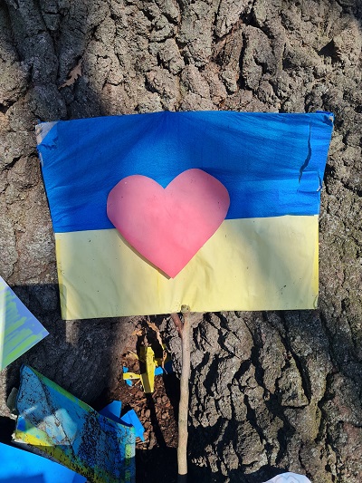 Love for Ukrainian nationals on this flag with a heart