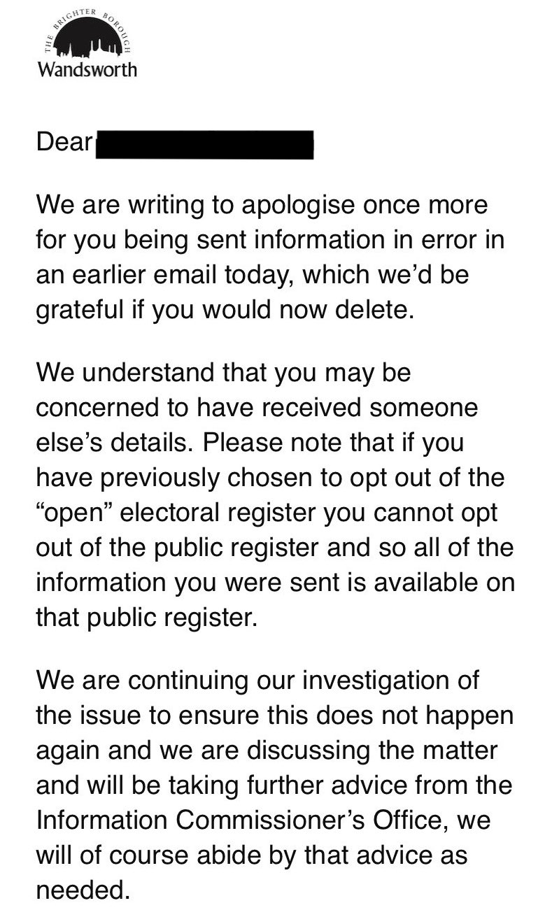 Second email sent to affected residents.