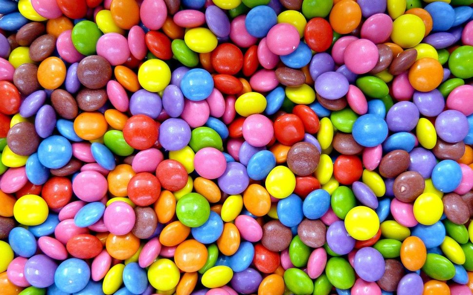 smarties or a similar multi-coloured sweet