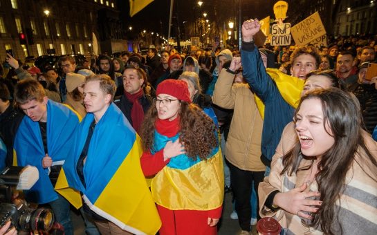 demonstrators protest in favour of ukraine