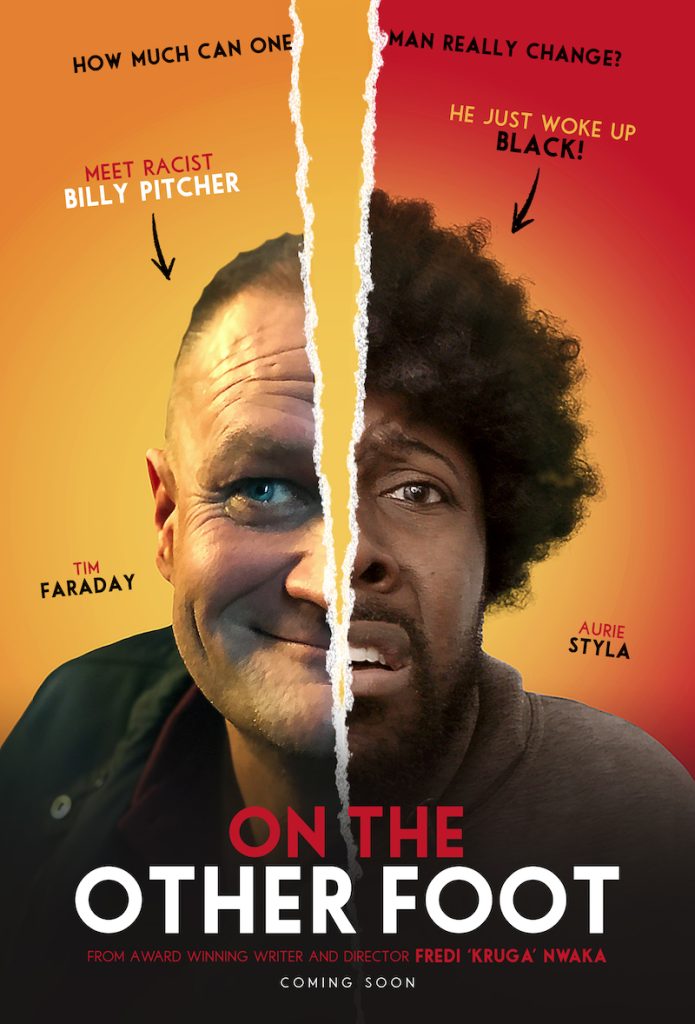 movie poster for On the Other Foot, featuring the two main actors Tim Faraday and Aurie Style. Peter Andre and Lady Leshurr also star