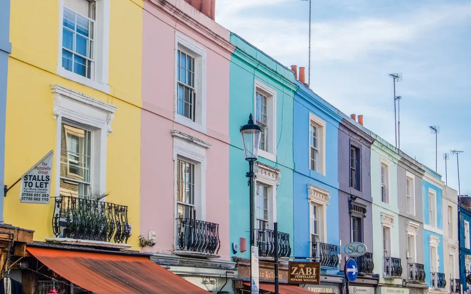 Colourful houses on Portobello Road, Nottinghill