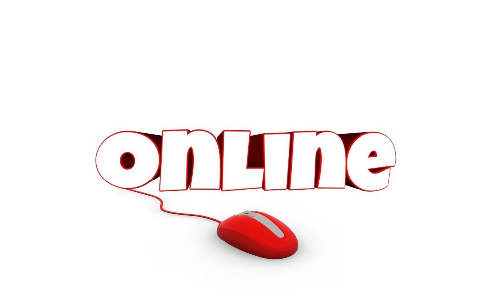 a bubbled text saying online