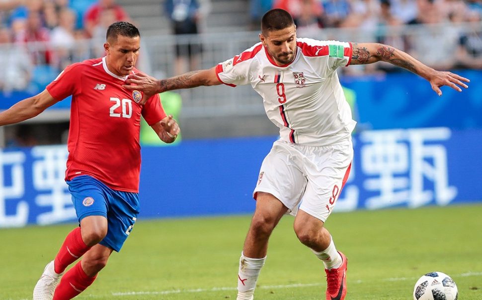 Fulham's Mitrovic playing for Serbia against Costa Rica