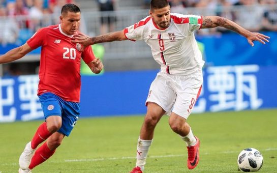 Fulham's Mitrovic playing for Serbia against Costa Rica