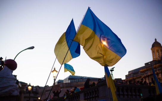 Homes for Ukraine: Ukrainian flags blowing in the wind