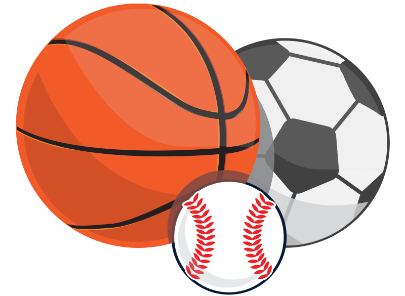 A football, basketball and baseball