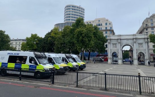 Police in London prepare for the arrival of the Queen's coffin