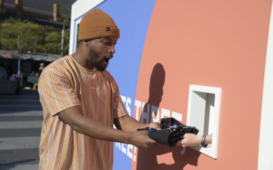 Surprised man receiving gift