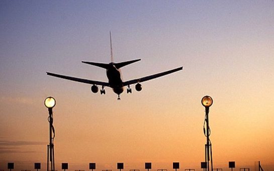 Plane landing at Heathrow airport