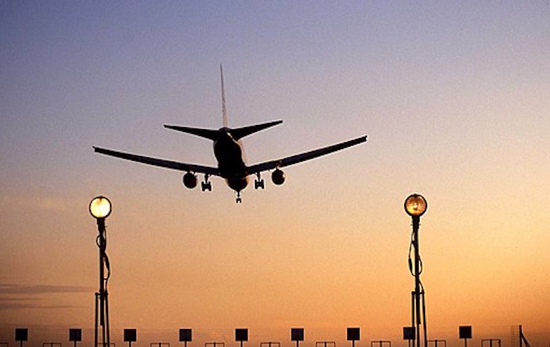 Plane landing at Heathrow airport