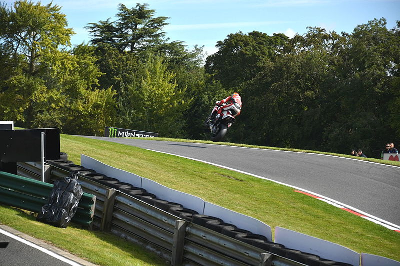 Josh Brookes flies over the Mountain at Cadwell Park in 2014