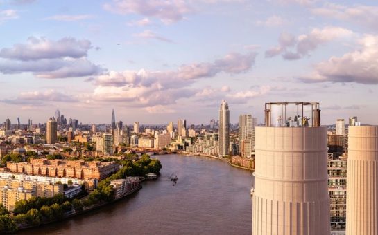 Picture of Lift 109 Battersea Power Station with a backdrop against London