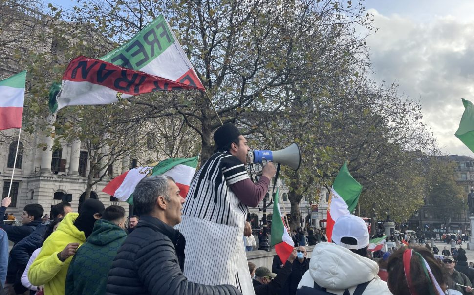 Protestor with megaphone