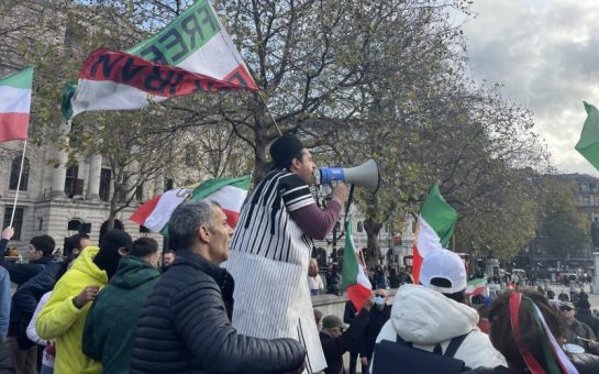 Protestor with megaphone