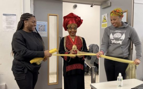 Mayor Councillor of Lambeth Pauline George opening the Black Santa's Grotto and Christmas Market in Streatham