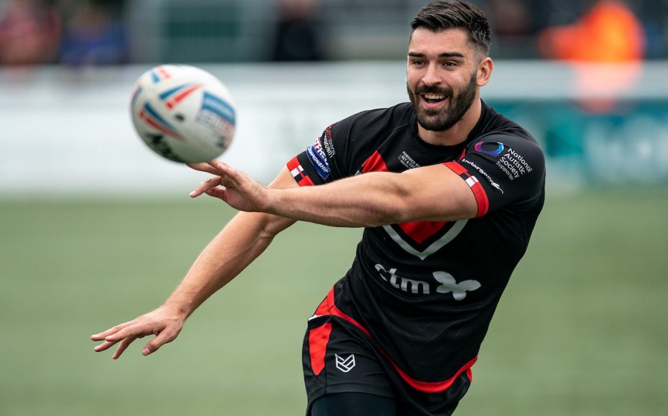 Will Lovell of London Broncos during the Betfred Championship match between London Broncos and Whitehaven RLFC at Trailfinders Sports Ground, Ealing, England on 20 June 2021.