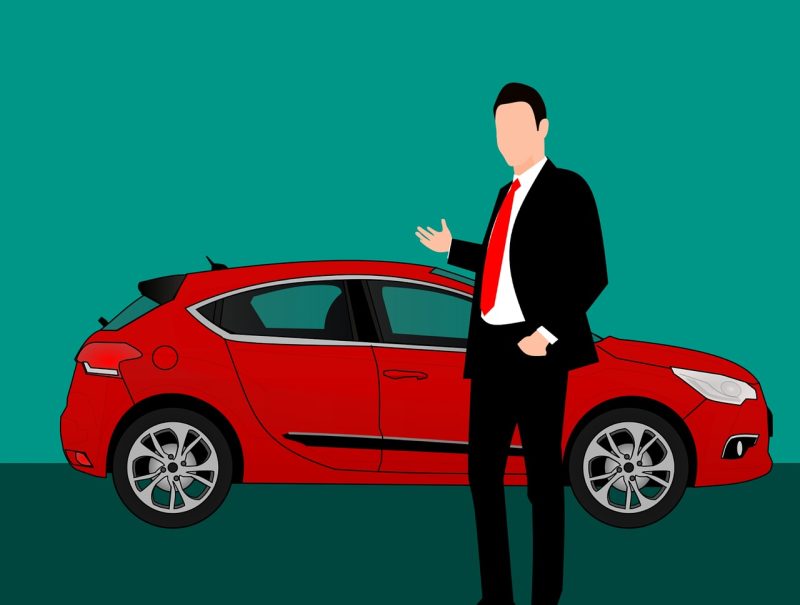 Animated person in front of a car