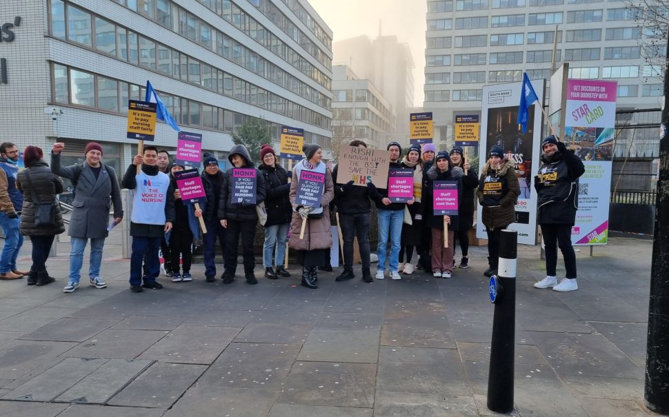 RCN nurses at picket Line outside St. Thomas Hospital