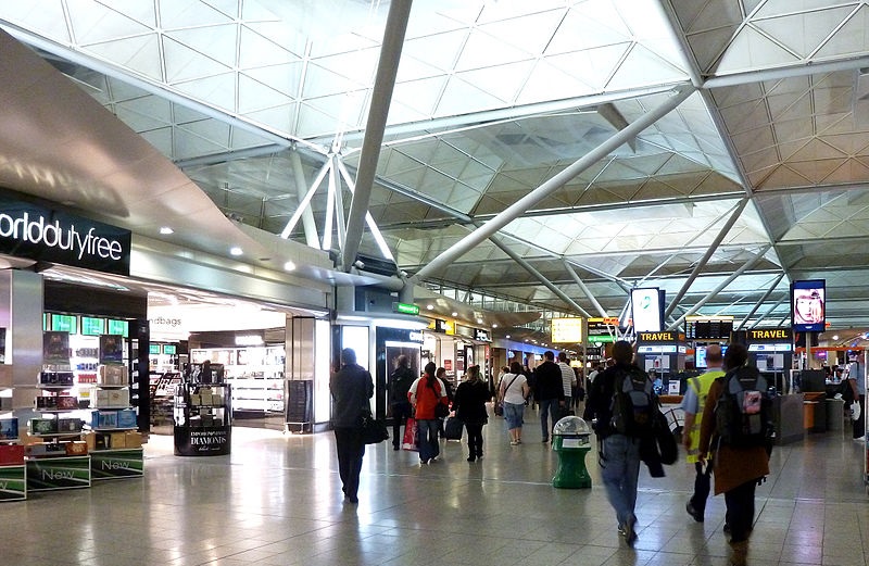 London Stansted airport interior, near a Duty Free Shop