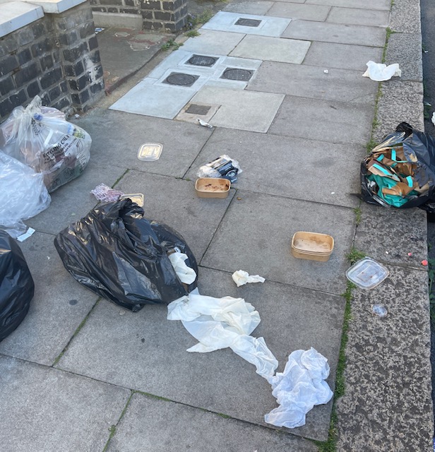 Example of rubbish mess occurring in areas of Hammersmith and Fulham where the wheelie bins scheme wasn’t rolled out. 