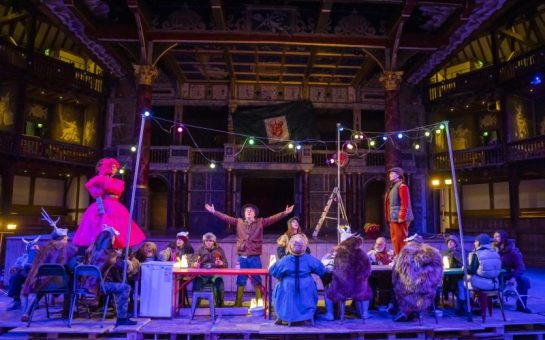 The cast of The Winter's Tale performing in the open-air Globe