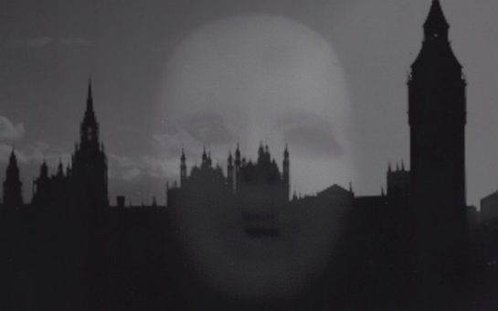 A spooky face against the back drop of Westminster