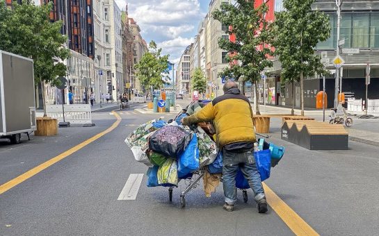 Homeless man walking