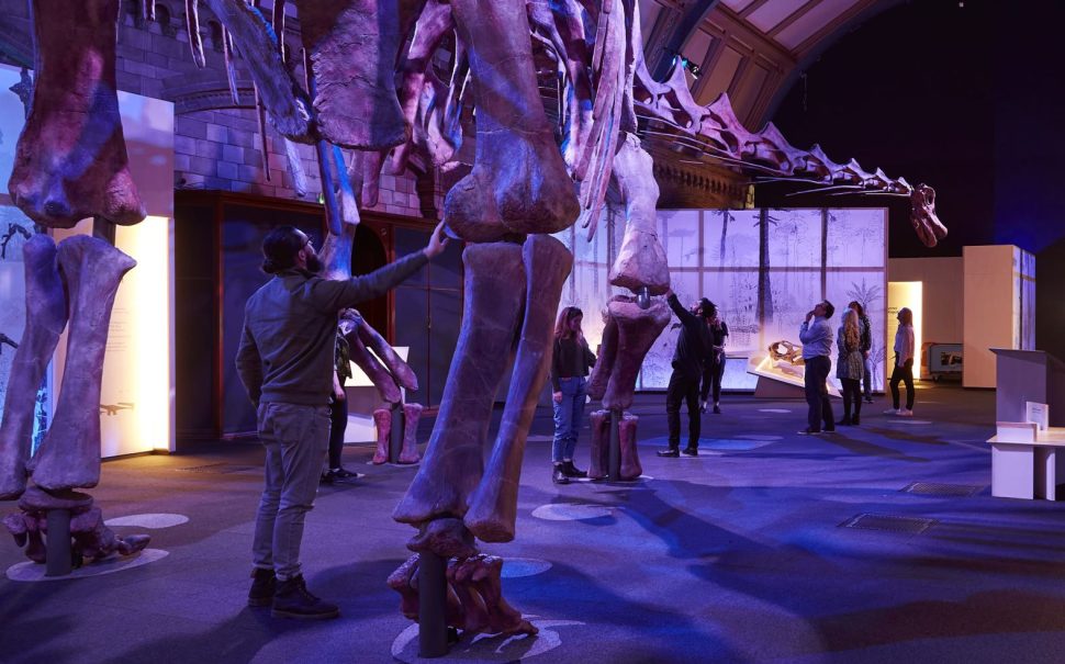 Visitors interact with Titanosaur Exhibition