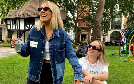 Friends laughing in a London park