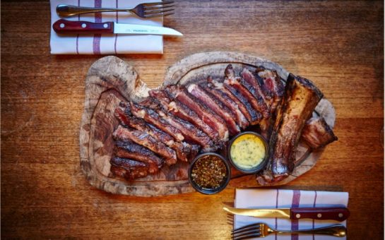 A steak on a table