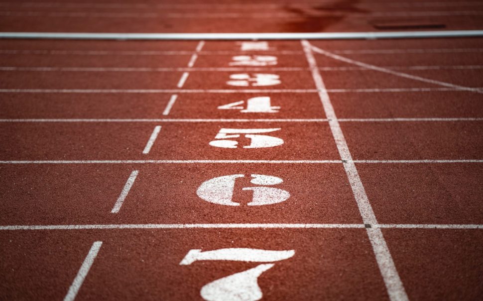 The starting numbers for a running track