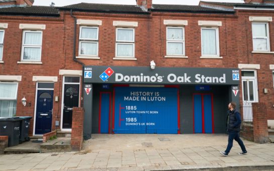 The entrance to the Oak Stand with Domino's branding