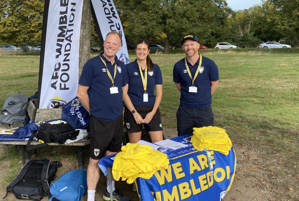 Three AFC Wimbledon Foundation staff at the beginning of the fundraiser.