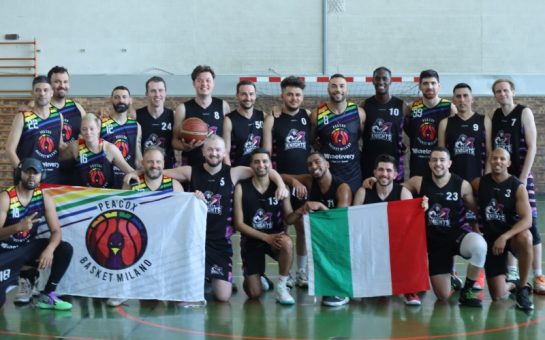 The London Knights, a gay men's basketball team, pose at a queer tournament in Milan