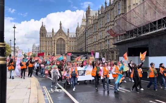 National Education union protesters marching in Westminster