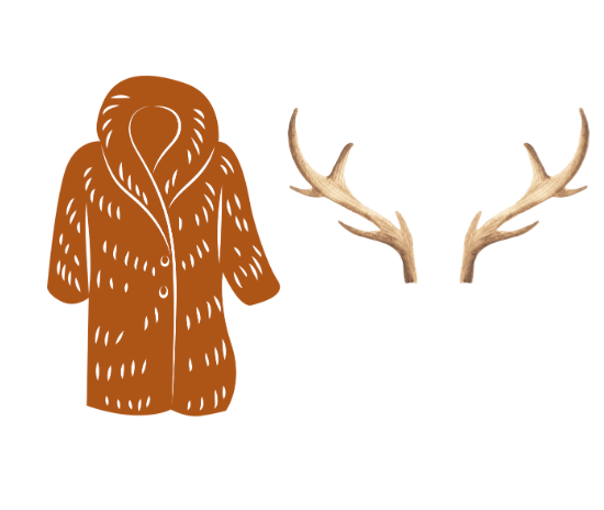 a drawing of a brown fur coat and brown antlers - can be put together for a richmond park deer and stag costume