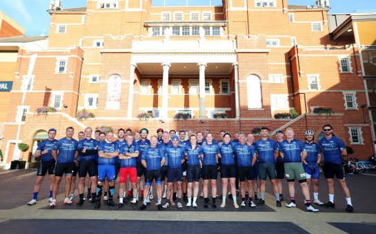 The PCT cyclists outside the Oval