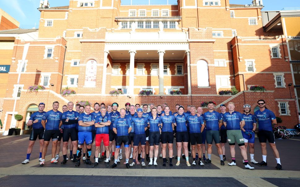 The PCT cyclists outside the Oval