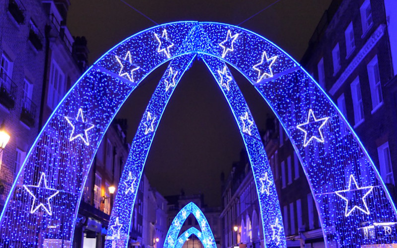 Blue Christmas lights with stars