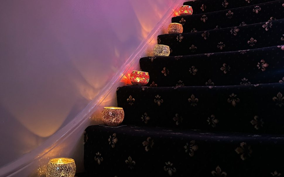 Diwali pictures of candles on stairs