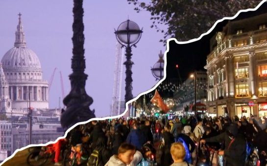 Critical mass london St paul's cathedral image ripped to reveal large group of cyclists