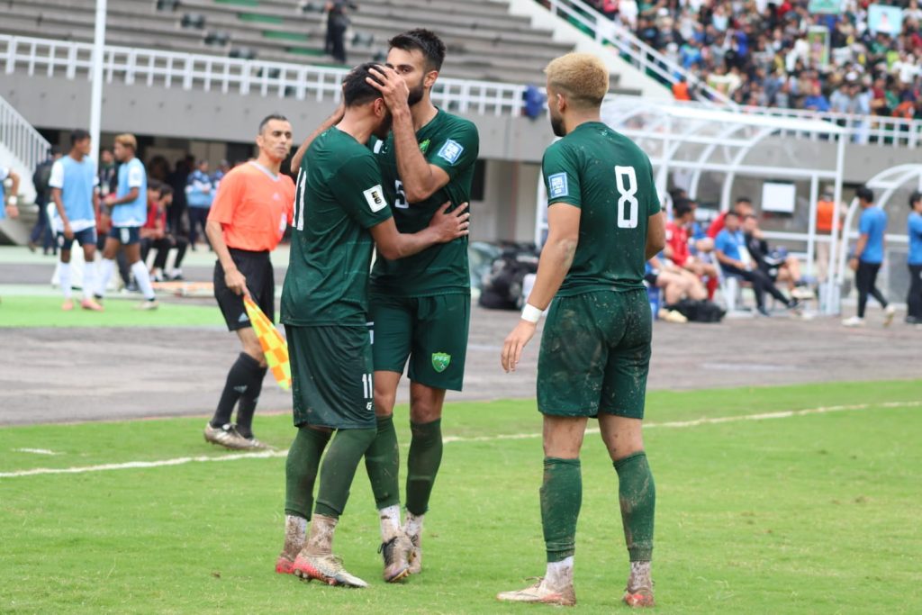 Harun Hamid celebrates after scoring in Pakistan's World Cup qualifying win