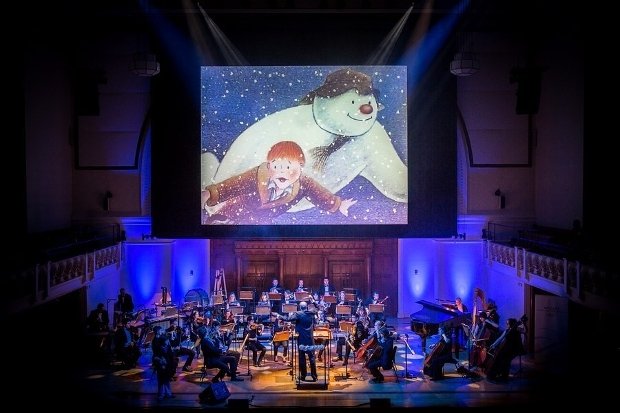 The Snowman at Cadogan Hall, the orchestra performs in front of the screen