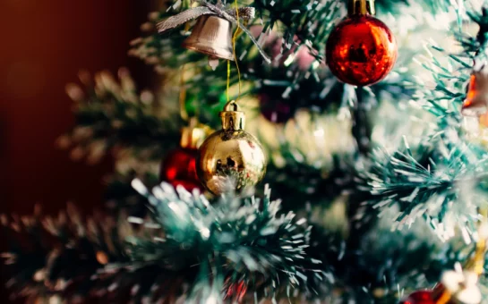 Baubles hanging on a christmas tree