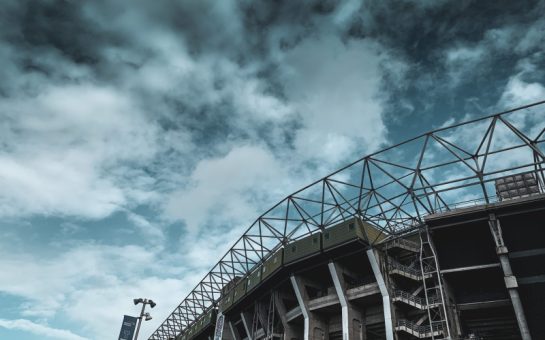 photo of twickenham stadium with the sky looking dark in the background