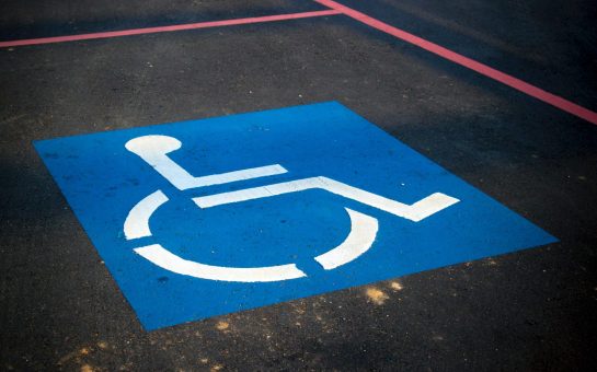 A photo of a disabled blue badge parking space