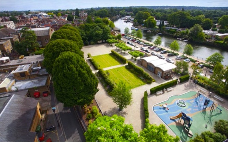 Aerial view of Twickenham Jubilee Gardens from Twickenham Riverside Trust