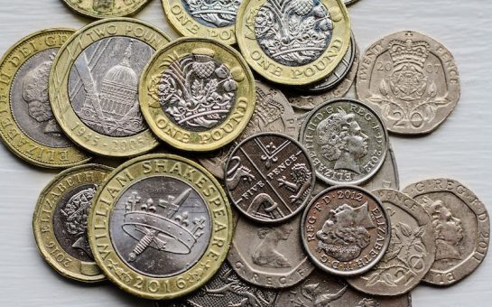 Image of British coins of various values
