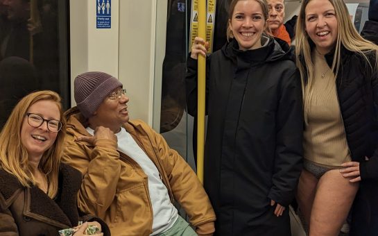 Tube-goers trouserless